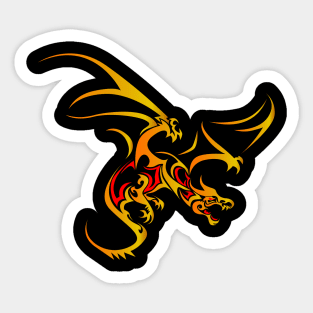 Flying Dragon in Tattoo/Tribal Style, Gold with Red accents Sticker